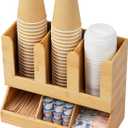 Mind Reader Cup and Condiment Station, Countertop Organizer, Coffee Bar, Kitchen, Bamboo, 13.625"L x 6.75"W x 11.5"H, Brown