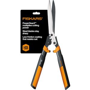 Fiskars 23-Inch Hedge Shears, Bush Trimmer with PowerGear2 Technology that Multiplies Power for Less Effort, SoftGrip Handles with Shock-Absorbing Bumpers