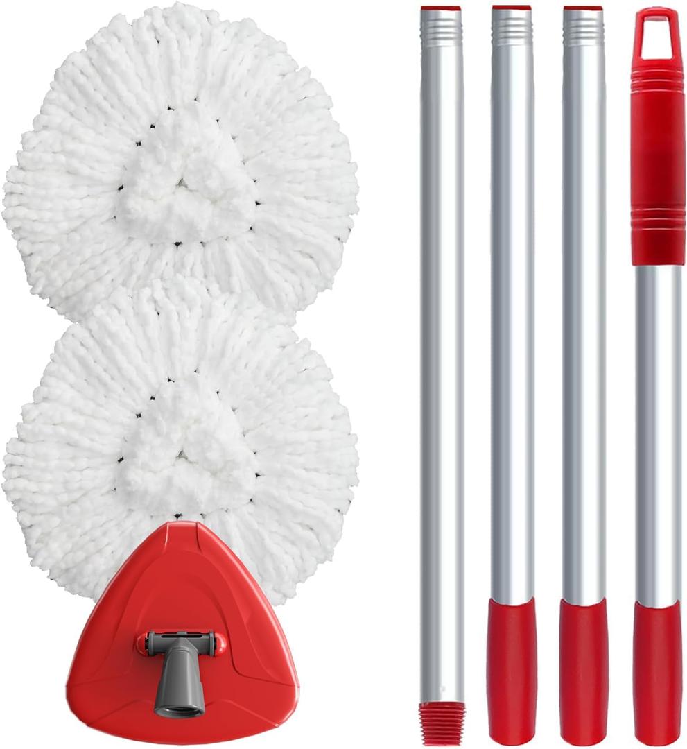 Spin Mop Replacement Head Compatible with O-Cedar Easy Wring 1 Tank, 2 Microfiber Mop Refills, 30-58" Handle and 1 Base Set Combo (White,1 Tank System)