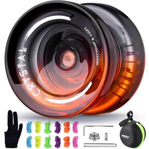 MAGICYOYO K2 Crystal Professional Responsive Yoyo for Kids Beginners Extra Unresponsive Yoyo Bearing Pro Plastic Trick Yo-yo for Adults+12 Yo-yo Stings+Bearing Removal Tool+Storage Bag-Black Orange