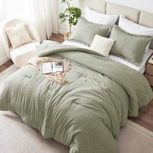 CozyLux King Size Comforter Set - 3 Pieces Olive Green Soft Luxury Cationic Dyeing Bedding Comforter for All Season, Breathable Lightweight Fluffy Boho Bed Sets with 1 Comforter and 2 Pillow Shams