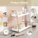Forbena Bathroom Organizer Countertop, Counter Organizer for Bathroom Decor, Wooden Sink Shelf for Vanity Storage, Makeup Tray for Perfume Skincare Bedroom Kitchen Corner (2 Tier, White and Gold)
