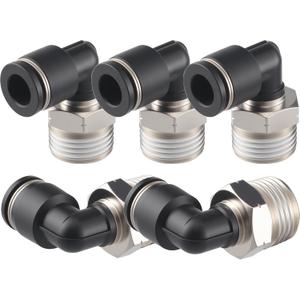 Push to Connect Fittings Elbow 3/8" Tube OD to 1/2 NPT, Nickel-Plated Brass Pneumatic Connectors, Quick Release Air Line Fittings, Leak-Proof and Durable for Industrial Use (Pack of 5)