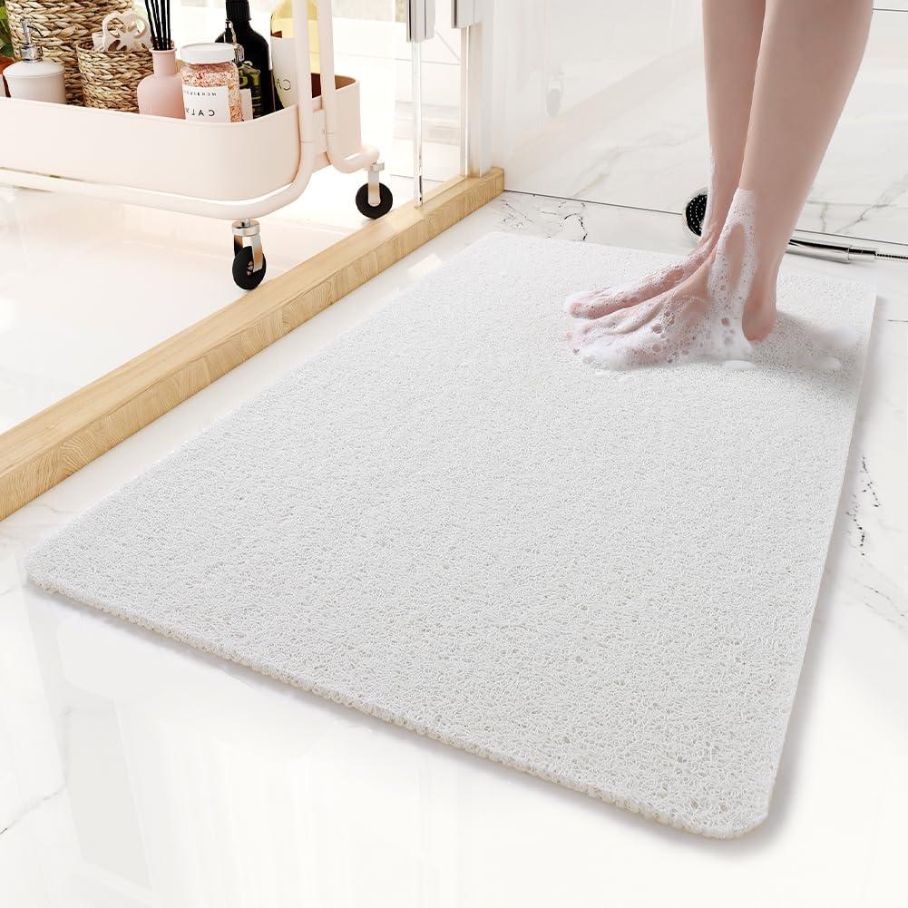 Non-Slip Bathtub Mat, 17x 30 Inch, Shower Mats for Bath Tub, PVC Loofah Bathroom Mats for Wet Areas, Quick Drying (White)