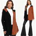 JTANIB Long Cardigan Sweaters for Women, Color Block Open Front Oversized Hooded Knit Cardigan Fall Outfits Winter Coat (L)