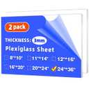 (2 Pack) 24" x 36" Plexiglass Sheets 1/8 inch Thick (3mm), Clear Acrylic Sheets Panel Cut to Size Plexiglass Acrylic Board, Cut with Engraver, Power Saw or Hand Tools, No Laser Cut.