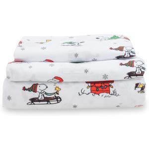 Berkshire Blanket Peanuts Kids Sheet Set Twin Size - 3 Pieces,Cute Character Snoopy Printed Soft Microfiber Bed Sheets,Holiday Helpers Sheet White