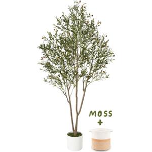 7FT Olive Trees Artificial Indoor with Planter&Basket, Tall Faux Olive Tree