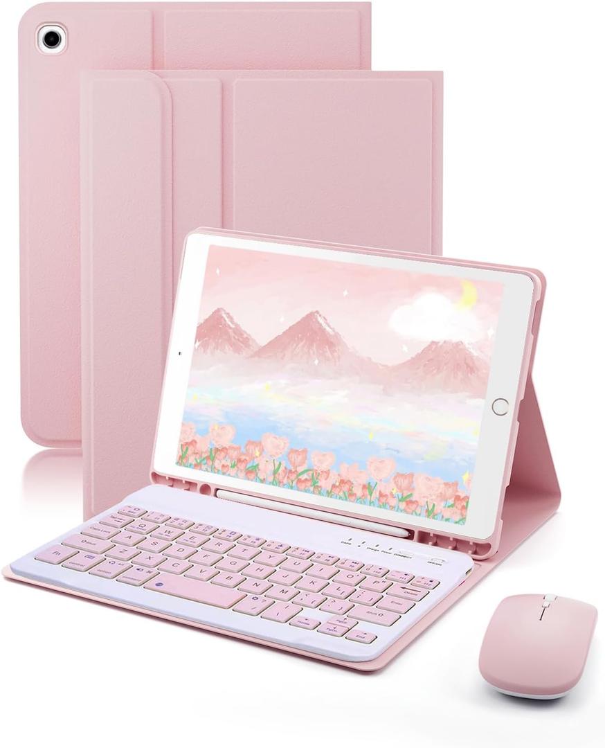 TUNKARMOR Keyboard Case for iPad mini 5 & Mini 4 7.9 inch - with Mouse and Magnetically Keyboard, Case with Pencil Holder for iPad mini 5th / 4th Generation, Auto Sleep/Wake, Pink