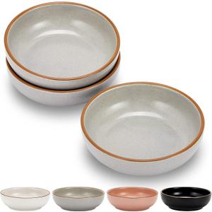 Cottagecore Ceramic Cat Bowls, 3 Pack Set, Gray, 5.3 in Shallow Pet Bowl for Kitten, Cat, Small Dog