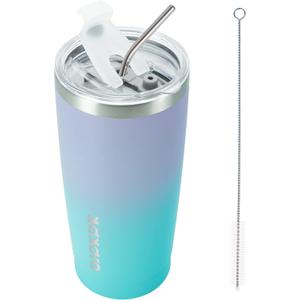 BJPKPK Insulated Stainless Steel Tumbler, Coffee Cup with Lid and Straw, Double Wall Vacuum Travel Mug, Powder Coated Leakproof Tumbler Cup,Lavender Green (20 Ounces)