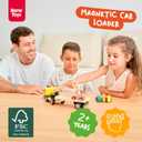 Nene Toys Magnetic Car Loader with 4 Cars and 1 Semi-Trailer Wooden Truck for Kids 2+ Year Old - Interactive Crane Wooden Toy - Vehicle Toys for Boys Girls - Educational Toy for Toddlers Ages 2+