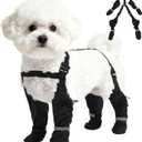 XS Adjustable Dog Suspender Boots & Hiking Shoes, Waterproof Winter Snow Gear Boots with Anti-Slip Sole, Reflective Snowsuit Design That Helps Stay On for Cold Weather Adventures (Black)