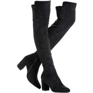 N.N.G Women Over the Knee Boots Thigh High Suede Black Block Low 2 Inch Heel Chunky Above Knee Winter Pointed toe, 39 