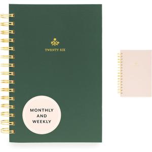 Sugar Paper 2026 Small Spiral Planner, Weekly and Monthly, January to December, 5.75" x 8.25", Calendar for Women, Matte Paper Hardcover, Spiral Bound, Pocket for Storage, 12 Month, Forest Green
