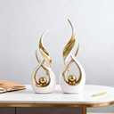 2-Piece Abstract White and Gold Home Decor, Ceramic Abstract Sculpture, Modern Art Piece, Suitable for Room Coffee Table Countertops, Office Bookshelves, Dining Table Centers, Entryway Decor.