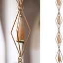 8-1/2 Feet Diamond & Bell Rain Chain for Outsides, Rain Catch Chains for Gutters Downspouts, Copper Patina Finish Iron