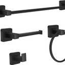 Bathroom Hardware Set 4 Pieces,Stainless Steel Matte Black Towel Bar Set, Includes 24In Towel Bar, Towel Ring, Robe Towel Hooks,Toilet Paper Holder, Bathroom Towel Rack Set (24Inch)