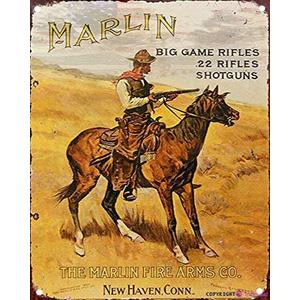 2 x Eletina Retro Metal Sign/Marlin Firearms Western Cowboy Metal Sign Vintage Metal Sign Wall Art Decoration Metal Sign 12 X 8 inch