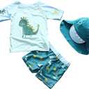 Baby Toddler Boys Two Pieces Swimsuit Set Swimwear Dinosaur Bathing Suit Rash Guards with Hat UPF 50+