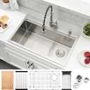 30 Inch Drop In Kitchen Sink Workstation - SZBAQTM 30x19-Inch Top Mount Sink Stainless Steel Single Bowl 10'' Deep Handmade Drop In sink with Cutting Board& Strainer, 30"X19"X10"