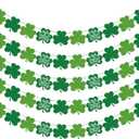 St Patricks Day Decorations - 5 Pack Shamrock Clover Garland Banner - NO DIY Felt Hanging Banner for Home, Mantel, Office, Irish Party Supplies, Wall Fireplace Decor