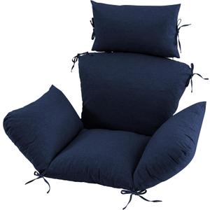 Egg Chair Cushion with 8 Securing Straps, Water-Repellent & Fade-Resistant Faux Linen, Removable Cover, Replacement Cushion for Most Single Outdoor Hanging Swing Egg Chairs Navy