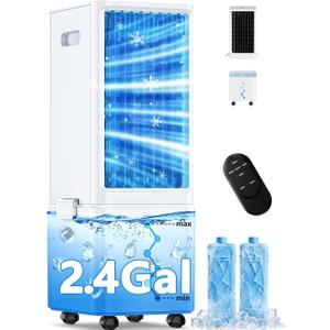 Windowless Air Conditioner w/4 Mode,3 Speed, Waterless Alert,2.4-Gal Tank for 24H Cooling, 12H Timer Swamp Cooler Air Conditioner, 20FT Remote,70 Auto Swing Evaporative Air Cooler for Bedroom