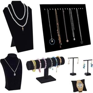 PH PandaHall 7pcs Velvet Jewelry Display Set Black Necklace Display Stands T-Bar Bracelet Holder Pendant Earring Displays Rack Pillow Watch Organizer for Jewelry Selling Store Vendor Trade Showcase