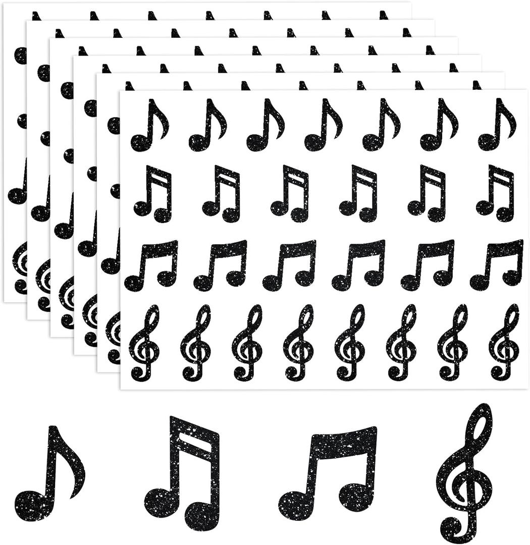 Whaline 540Pcs Music Note Stickers Glitter Black Music Labels Assorted Musical Symbols Adhesive Decals Teacher Reward Sticker for School Notebook Laptop Envelope Scrapbook Journal Cards Decor