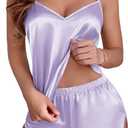 Ekouaer Silk Pajamas Set for Women Satin Camisole Sleepwear Lingerie V-Neck Cami Top and Shorts Pjs (X-Large, Light Purple)