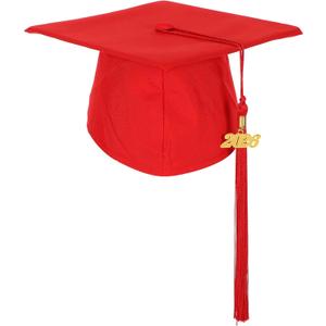 3 x Unisex Matte Preschool and Kindergarten Graduation Cap with Year Charm Tassel (Red)