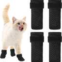 4 Packs Anti Scratch Cat Boots, Adjustable Cat Claw Protectors Covers, Black Breathable Mesh Cats Mittens Foot Covers for Indoor Cats Pet Bathing Cutting Nails