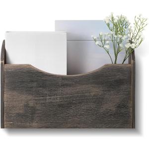 Suzile Wall Mounted File Holder Wood Magazine Holder Wall Hanging File Organizer for Office Mail Magazine Letter Paper Folder Organization (Gray)