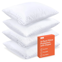 Ultra Soft Pillow Protectors with Zipper Standard Size - Set of 4 Breathable Pillow Covers - 100% Protection Against Stains, Dust & Dirt - Machine Washable (White)