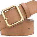 XZQTIVE Womens Leather Belts for Jeans Pants Dresses Fashion Ladies Black Belt with Square Buckle Brown
