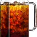 2 Quart (2 Liter 68 oz) Square Glass Pitcher with Lid and Spout, Water Pitchers with Handle for Fridge, Borosilicate Glass Carafe for Hot/Cold Drink, Large Jug for Iced Tea, Coffee, Juice, Milk, Beverage (67.6 Ounces, Clear)