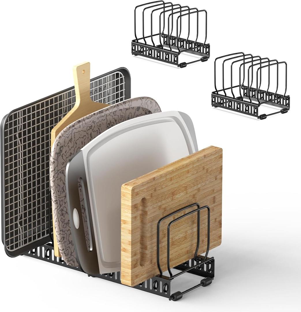 2PACK Cutting Board Organizer, Adjustable Divider Cutting Board Holder with Anti-slip Pads, Kitchen Cabinet Organizer for Baking Cookie Sheet Pan Bakeware Cookie, Black (7.1 in)