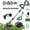 Cordless String Trimmer, 21V Electric Weed Wacker with Wheels | 4 in 1 2600mAh Battery Powered Weed Eater with 4 Type Replacement Blades for Garden, Lawn and Yard Care