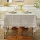 Laolitou Rustic Tablecloth Cotton Linen Waterproof Tablecloths Burlap Table Cloths for Kitchen Dining Cloth Table Cloth for Rectangle Tables Brown Plaids Rectangle,55''x70'',4-6 Seats