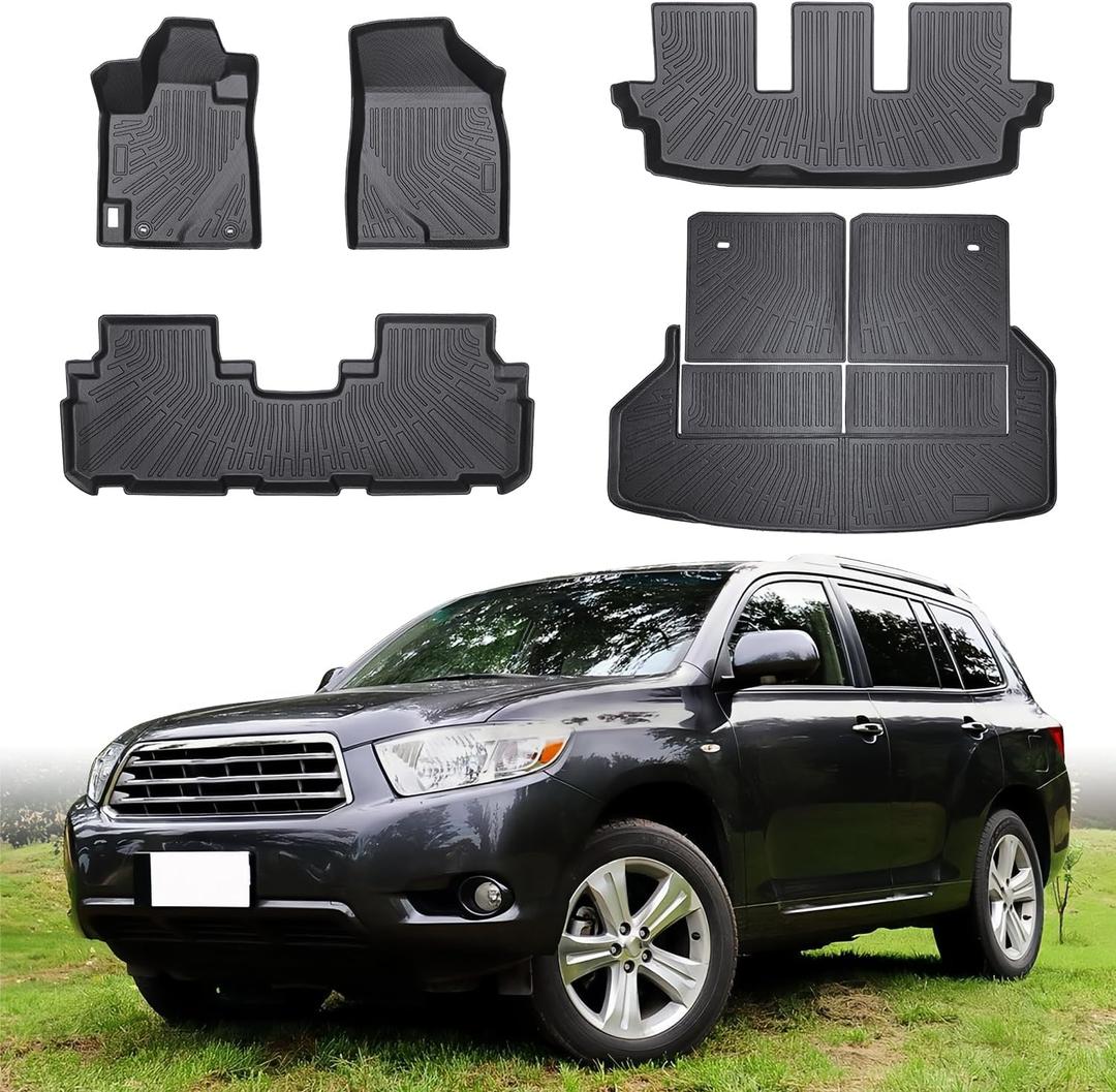 Floor Mats & Cargo Liner Compatible with Toyota Highlander 2008-2013(Non-Hybird),All Weather Protection,Waterproof,Anti-Slip TPE Trunk Mat Fit for Toyota Highlander 2008-2013 Accessories