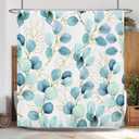 Botanical Shower Curtain, Blue Leaves Plants Floral Tree Bathroom Curtain, Spring Natural Watercolor Plants Shower Curtain Set with 12 Hooks for Bathroom, 72Wx72L inch (Succulent)