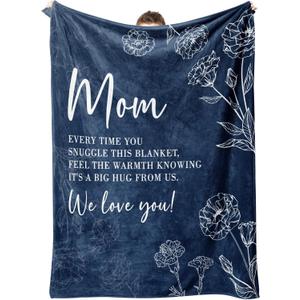 GiltGlimmer Gifts for Mom, Mom Birthday Gifts Blanket, Moms Gift for Women from Daughter Son, We Love You Present for Mother Mommy Mothers Day Christmas 60" x 50", Blue
