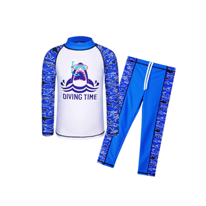 TFJH E 2PCS Kids Boys Long Sleeve Swimsuit UPF 50+ UV Sun Protective Swimwear, 116-122