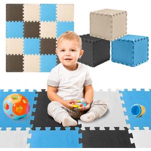 TOYVELT Ultimate Foam Play Mat Set 12x12-16 Interlocking Floor Tiles for Kids - Colorful Foam Puzzle Mats - Safe and Durable Kids Floor Mats - Ideal Play Mat for Toddlers 1-3 - Tiles Non Toxic (Blue-brown-beige)
