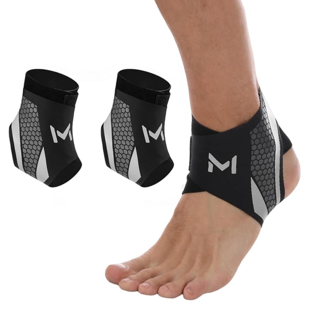 Ankle Brace 2 Pack, Adjustable Lace-Up Ankle Support with Stabilizing Straps, Breathable Compression Ankle Stabilizer for Running, Basketball, Sports & Daily Wear for Men & Women (Gray)
