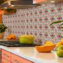 Faccito 24 Pcs Vintage Tile Stickers 4x4 Inch Watercolor Vintage Pink Flower Peel Stick Rustic Removable Self Adhesive PVC Waterproof Tile Stickers Cottage Core Decor for Kitchen Bathroom Backsplash