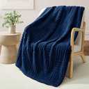 Whale Flotilla Lightweight Fleece Throw Blanket for Couch, Fuzzy Soft Blankets with Decorative Jacquard Pattern for Summer, Warm and Fluffy, 50x60 Inch, Navy Blue