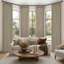 Taupe Pleated Linen Blackout Sliding Doors Curtains 4 Panels Set 84 Inches Long, Memory Trained Pinch Pleat Insulated Noise Reducing Rustic Curtain 84 Inch Length Dining Room Darkening Windows Drapes, 40"W x 84"L