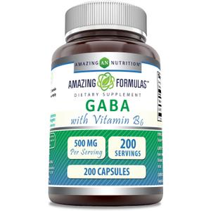 Amazing Formulas GABA with Vitamin B6 Supplement | 500 Mg Per Serving | 200 Capsules | Non-GMO | Gluten Free | Made in USA